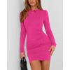 imageBTFBM Womens Spring Fashion 2025 Long Sleeve Boat Neck Mini Dress Slim Fit Party Club Short Tight Basic Bodycon DressesRose Red