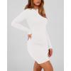 imageBTFBM Womens Spring Fashion 2025 Long Sleeve Boat Neck Mini Dress Slim Fit Party Club Short Tight Basic Bodycon DressesWhite