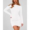 imageBTFBM Womens Spring Fashion 2025 Long Sleeve Boat Neck Mini Dress Slim Fit Party Club Short Tight Basic Bodycon DressesWhite