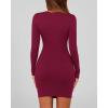 imageBTFBM Womens Spring Fashion 2025 Long Sleeve Boat Neck Mini Dress Slim Fit Party Club Short Tight Basic Bodycon DressesWine Red