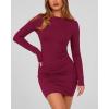 imageBTFBM Womens Spring Fashion 2025 Long Sleeve Boat Neck Mini Dress Slim Fit Party Club Short Tight Basic Bodycon DressesWine Red