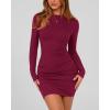imageBTFBM Womens Spring Fashion 2025 Long Sleeve Boat Neck Mini Dress Slim Fit Party Club Short Tight Basic Bodycon DressesWine Red