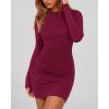 imageBTFBM Womens Spring Fashion 2025 Long Sleeve Boat Neck Mini Dress Slim Fit Party Club Short Tight Basic Bodycon DressesWine Red