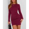 imageBTFBM Womens Spring Fashion 2025 Long Sleeve Boat Neck Mini Dress Slim Fit Party Club Short Tight Basic Bodycon DressesWine Red
