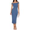 imageBTFBM Summer Dresses for Women 2025 Formal Maxi Sleeveless Off Shoulder Knit Bodycon Slit Cocktail Wedding Guest DressBlue