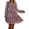 imageBTFBM Women Square Neck Smocked Dresses 2025 Summer Spring Long Sleeve Floral Swiss Dot Mini Boho Wedding Guest DressPrint Flower Red