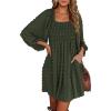 imageBTFBM Women Square Neck Smocked Dresses 2025 Summer Spring Long Sleeve Floral Swiss Dot Mini Boho Wedding Guest DressSwiss Dot Army Green