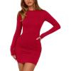 imageBTFBM Womens Spring Fashion 2025 Long Sleeve Boat Neck Mini Dress Slim Fit Party Club Short Tight Basic Bodycon DressesRed