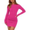 imageBTFBM Womens Spring Fashion 2025 Long Sleeve Boat Neck Mini Dress Slim Fit Party Club Short Tight Basic Bodycon DressesRose Red
