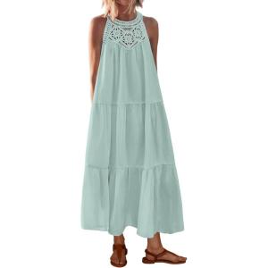 imageBTFBM Summer Halter Dresses for Women 2025 Casual Spring Hollow Out Sleeveless Boho Sundresses Beach Vacation Maxi DressMint Green