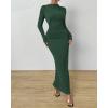 imageBTFBM Women Bodycon Maxi Dress Long Sleeve Back Slit Ruched Elegant Party Cocktail Formal Fall Wedding Guest DressesArmy Green