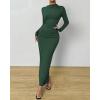 imageBTFBM Women Bodycon Maxi Dress Long Sleeve Back Slit Ruched Elegant Party Cocktail Formal Fall Wedding Guest DressesArmy Green