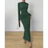 imageBTFBM Women Bodycon Maxi Dress Long Sleeve Back Slit Ruched Elegant Party Cocktail Formal Fall Wedding Guest DressesArmy Green