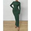 imageBTFBM Women Bodycon Maxi Dress Long Sleeve Back Slit Ruched Elegant Party Cocktail Formal Fall Wedding Guest DressesArmy Green