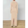 imageBTFBM Women Bodycon Maxi Dress Long Sleeve Back Slit Ruched Elegant Party Cocktail Formal Fall Wedding Guest DressesBeige