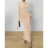 imageBTFBM Women Bodycon Maxi Dress Long Sleeve Back Slit Ruched Elegant Party Cocktail Formal Fall Wedding Guest DressesBeige
