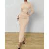 imageBTFBM Women Bodycon Maxi Dress Long Sleeve Back Slit Ruched Elegant Party Cocktail Formal Fall Wedding Guest DressesBeige