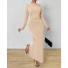 imageBTFBM Women Bodycon Maxi Dress Long Sleeve Back Slit Ruched Elegant Party Cocktail Formal Fall Wedding Guest DressesBeige