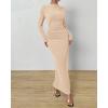 imageBTFBM Women Bodycon Maxi Dress Long Sleeve Back Slit Ruched Elegant Party Cocktail Formal Fall Wedding Guest DressesBeige