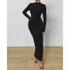 imageBTFBM Women Bodycon Maxi Dress Long Sleeve Back Slit Ruched Elegant Party Cocktail Formal Fall Wedding Guest DressesBlack