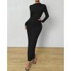 imageBTFBM Women Bodycon Maxi Dress Long Sleeve Back Slit Ruched Elegant Party Cocktail Formal Fall Wedding Guest DressesBlack