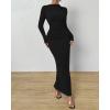 imageBTFBM Women Bodycon Maxi Dress Long Sleeve Back Slit Ruched Elegant Party Cocktail Formal Fall Wedding Guest DressesBlack