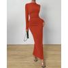 imageBTFBM Women Bodycon Maxi Dress Long Sleeve Back Slit Ruched Elegant Party Cocktail Formal Fall Wedding Guest DressesBrick Red