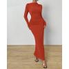 imageBTFBM Women Bodycon Maxi Dress Long Sleeve Back Slit Ruched Elegant Party Cocktail Formal Fall Wedding Guest DressesBrick Red