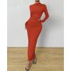 imageBTFBM Women Bodycon Maxi Dress Long Sleeve Back Slit Ruched Elegant Party Cocktail Formal Fall Wedding Guest DressesBrick Red