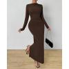 imageBTFBM Women Bodycon Maxi Dress Long Sleeve Back Slit Ruched Elegant Party Cocktail Formal Fall Wedding Guest DressesDark Coffee