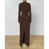 imageBTFBM Women Bodycon Maxi Dress Long Sleeve Back Slit Ruched Elegant Party Cocktail Formal Fall Wedding Guest DressesDark Coffee
