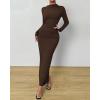 imageBTFBM Women Bodycon Maxi Dress Long Sleeve Back Slit Ruched Elegant Party Cocktail Formal Fall Wedding Guest DressesDark Coffee