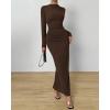 imageBTFBM Women Bodycon Maxi Dress Long Sleeve Back Slit Ruched Elegant Party Cocktail Formal Fall Wedding Guest DressesDark Coffee