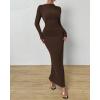 imageBTFBM Women Bodycon Maxi Dress Long Sleeve Back Slit Ruched Elegant Party Cocktail Formal Fall Wedding Guest DressesDark Coffee