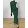 imageBTFBM Women Bodycon Maxi Dress Long Sleeve Back Slit Ruched Elegant Party Cocktail Formal Fall Wedding Guest DressesDark Green