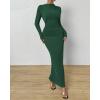 imageBTFBM Women Bodycon Maxi Dress Long Sleeve Back Slit Ruched Elegant Party Cocktail Formal Fall Wedding Guest DressesDark Green