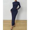 imageBTFBM Women Bodycon Maxi Dress Long Sleeve Back Slit Ruched Elegant Party Cocktail Formal Fall Wedding Guest DressesNavy