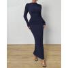 imageBTFBM Women Bodycon Maxi Dress Long Sleeve Back Slit Ruched Elegant Party Cocktail Formal Fall Wedding Guest DressesNavy
