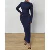 imageBTFBM Women Bodycon Maxi Dress Long Sleeve Back Slit Ruched Elegant Party Cocktail Formal Fall Wedding Guest DressesNavy