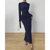 imageBTFBM Women Bodycon Maxi Dress Long Sleeve Back Slit Ruched Elegant Party Cocktail Formal Fall Wedding Guest DressesNavy