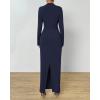 imageBTFBM Women Bodycon Maxi Dress Long Sleeve Back Slit Ruched Elegant Party Cocktail Formal Fall Wedding Guest DressesNavy
