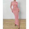 imageBTFBM Women Bodycon Maxi Dress Long Sleeve Back Slit Ruched Elegant Party Cocktail Formal Fall Wedding Guest DressesPink