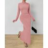 imageBTFBM Women Bodycon Maxi Dress Long Sleeve Back Slit Ruched Elegant Party Cocktail Formal Fall Wedding Guest DressesPink