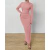 imageBTFBM Women Bodycon Maxi Dress Long Sleeve Back Slit Ruched Elegant Party Cocktail Formal Fall Wedding Guest DressesPink