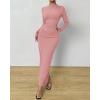 imageBTFBM Women Bodycon Maxi Dress Long Sleeve Back Slit Ruched Elegant Party Cocktail Formal Fall Wedding Guest DressesPink
