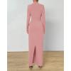 imageBTFBM Women Bodycon Maxi Dress Long Sleeve Back Slit Ruched Elegant Party Cocktail Formal Fall Wedding Guest DressesPink