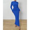 imageBTFBM Women Bodycon Maxi Dress Long Sleeve Back Slit Ruched Elegant Party Cocktail Formal Fall Wedding Guest DressesRoyal Blue