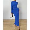 imageBTFBM Women Bodycon Maxi Dress Long Sleeve Back Slit Ruched Elegant Party Cocktail Formal Fall Wedding Guest DressesRoyal Blue