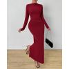 imageBTFBM Women Bodycon Maxi Dress Long Sleeve Back Slit Ruched Elegant Party Cocktail Formal Fall Wedding Guest DressesWine Red