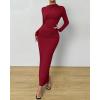 imageBTFBM Women Bodycon Maxi Dress Long Sleeve Back Slit Ruched Elegant Party Cocktail Formal Fall Wedding Guest DressesWine Red